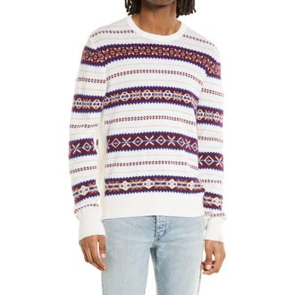 Rag & Bone Wesley Fair Isle Wool Crewneck Sweater in Whtmlti at Nordstrom Rack, Size X-Large