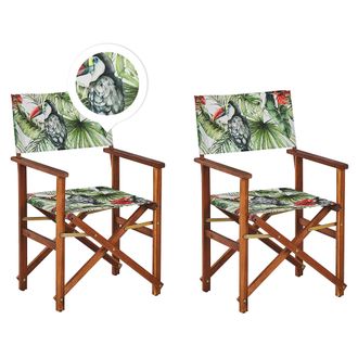 Beliani Beliani - Conjunto De 2 Sillas De Jard&iacute;n De Madera De Acacia Oscura Verde Rojo Blanco Crema Tuc&aacute;n Plegable Cine