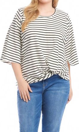 Karen Kane Stripe Flare Sleeve Pick Up Top - Plus In White With Black