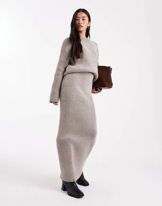 4th & Reckless Gonna lunga color avena in maglia morbida a coste in coordinato-Neutro