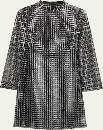 Akris Metallic Dot-Embroidered Tulle Mini Dress