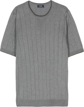 Barba T-shirt met fijne ribbelstof - Heren - Ronde hals truien - Grijs - XL - Truien & Vesten