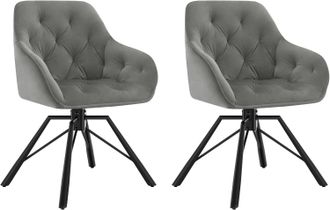 Woltu 2x Sill&oacute;n/silla De Comedor Acolchado Giratorio 360&deg; Sala De Espera Moderna En Terciopelo Elegante Con Reposabrazos, Gris Oscuro - Woltu