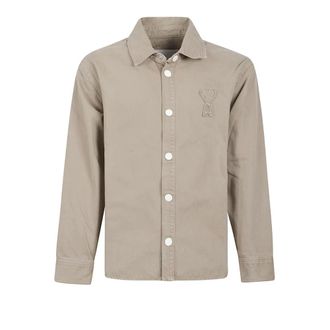 Ami Casual Shirts, male, Beige, Size: L Boxy Embroidered Ami De Coeur Shirt