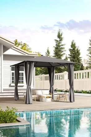 Living and Home 10x10ft Metal Garden Pop Up Gazebo with Lights in Dark Grey