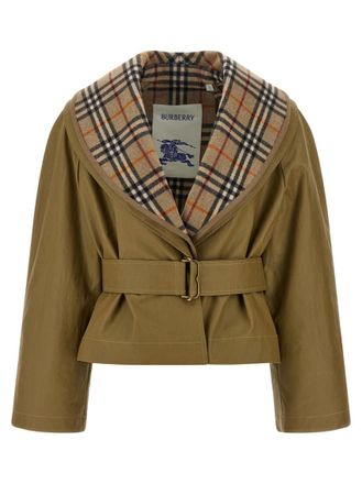 Burberry Brown Checks Shawl Neck Jacket