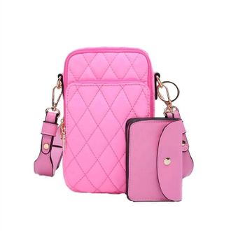 Jen & Co. Womens Parker Vegan Quilted Crossbody Bag In Bubblegum