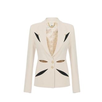 Elisabetta Franchi Blazers, female, Beige, Size: L Lightweight Crepe Jacket