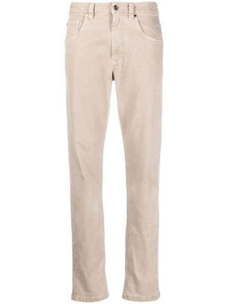 Brunello Cucinelli rolled cuff trouers - women - Cotton/Cotton/Calf Leather/Spandex/Elastane - 40 - Neutrals