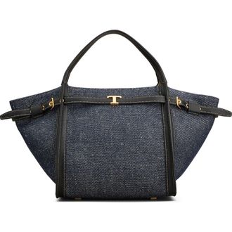 Tod's T Timeless Canvas & Leather Shopping Bag in Blu Denim Chiaro/Nero at Nordstrom