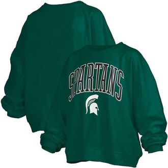 Pressbox Womens Pressbox Green Michigan State Spartans Janise Arch Over Logo Waist Length Oversized Pullover Sweatshirt at Nordstrom, Size X-Large