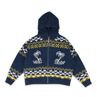 Rhude NAVY PALMA KNIT ZIP-UP SWEATER