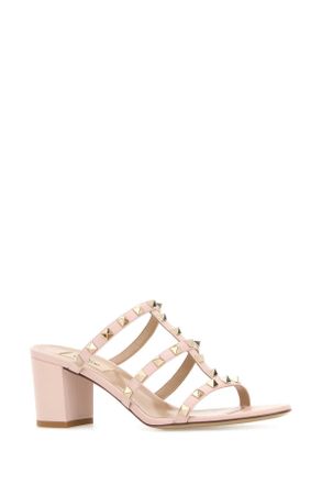 Valentino Garavani Womens Rockstu Mule Pink Leather Sandal