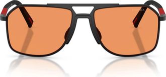 Prada 56mm Pilot Sunglasses in Matte Black /Orange at Nordstrom