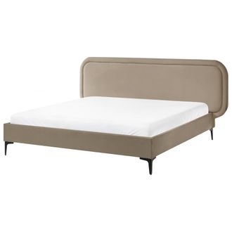 Beliani Beliani - Cama Moderna Con Somier De Terciopelo Beige 160 X 200 Cm Suzette
