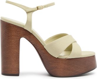 Saint Laurent Bianca 125 Canvas Platform Sandals - Beige - 38 (IT38 / UK5)