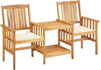 vidaXL Sillas Y Mesa De T&eacute; De Jard&iacute;n Con Cojines Madera Maciza Acacia Vidaxl