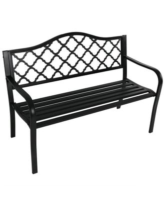 Sunnydaze 2-Person Black Cast Iron Metal Lattice Outdoor Patio Garden Bench