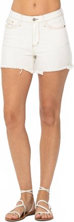 Judy Blue Mid-Rise Pocket Embroidery Cut Off Shorts In Ecru