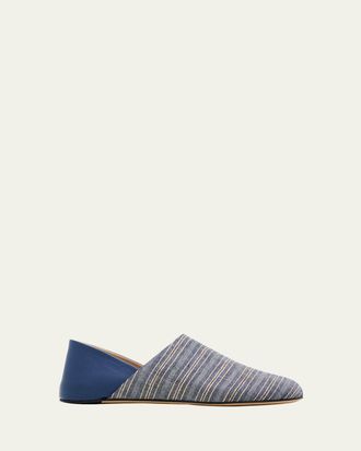 J.W.Anderson Babouche Collapsible-Heel Leather and Striped Linen Flats