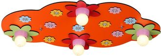 Wonderlamp Plafón infantil con forma de nube roja y flores multicolor