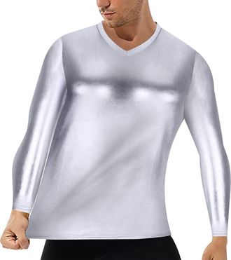 Generic Long Sleees Tops Mens Metallic Glossy Slim Fit Breathable Comfy Stretch Elastic Basic Tee Baselayer Silver Gold Shirt Nightclub Style Performance Outf