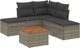 vidaXL Set De Muebles De Jard&iacute;n 6 Pzas Y Cojines Rat&aacute;n Sint&eacute;tico Gris Vidaxl