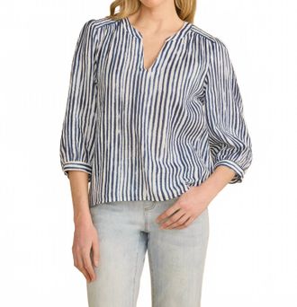 FDJ Pop Over Three Quarter Sleeves Top In Navy/white