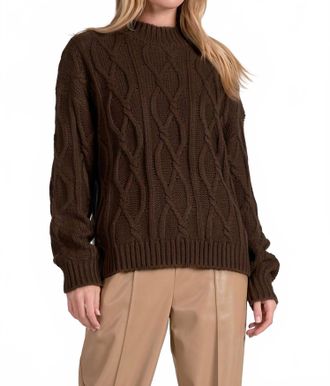 Elan Crewneck Cable Knit Sweater In Brown