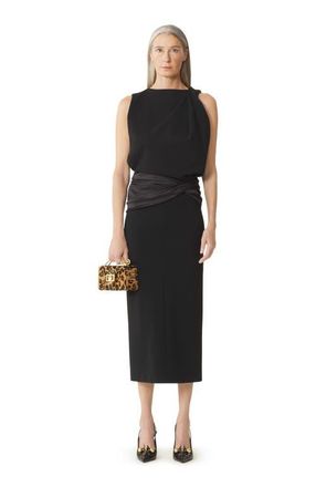 Lanvin Black Midi Dress In Jersey And Satin at Nordstrom, Size 36