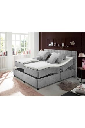 MID.YOU Mid.you Boxspringbett, Hellgrau, Textil, H2, Höhe ca. 50 cm, 180x200 cm, gepolstertes Kopfteil, Topper geteilt, Schlafzimmer, Betten, Boxspringbetten