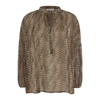 Manila Grace Blusa Stampata con Scollo a Goccia e Laccetti - - Blouses & Shirts - Donna - Marrone - S
