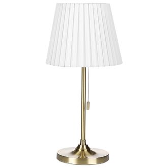 Beliani L&aacute;mpara De Mesa De Metal Lat&oacute;n Blanco 48 Cm Pantalla Poli&eacute;ster Dormitorio Torysa