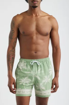 MAVRANS Tropical Palm Swim Trunks in Light Green at Nordstrom, Size Xx-Large