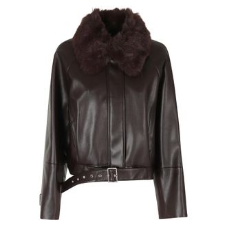 Isabelle Blanche Bomberjack met imitatiebontkraag - Dames - Jassen - Bruin - Maat: XS Leer