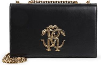 Roberto Cavalli Black Leather Shoulder Bag With Gold-Tone Hardware