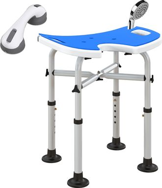 OEM Silla De Ducha Antideslizante Con Barra De Agarre Con Ventosas Altura Regulable Y Asiento En Forma De U Azul