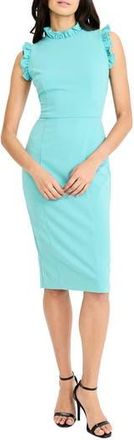 Maggy London Ruffle Mock Neck Sheath Dress in Sea Blue Turquoise at Nordstrom Rack, Size 18 (Similar To 16W)
