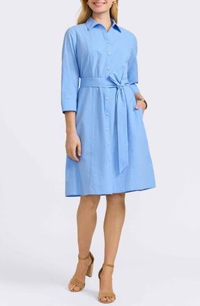 Foxcroft Fiona Belted Seersucker Shirtdress in Lake Blue at Nordstrom, Size Medium