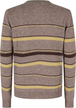 Roberto Collina Taupe Striped Cashmere-Silk Crew-Neck Sweater