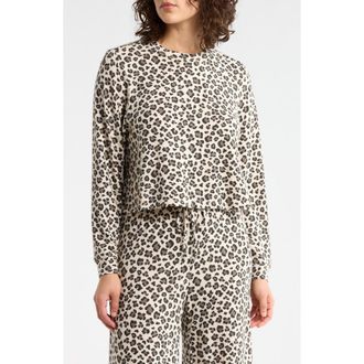 Abound Easy Cozy Crew Pajama Sweatshirt in Beige- Black Graphic Leopard at Nordstrom Rack, Size X-Small