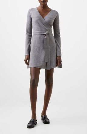 French Connection Long Sleeve Faux Wrap Sweater Dress in Dove Grey at Nordstrom, Size Medium