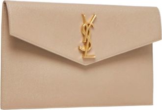 Saint Laurent Womens Clutch Uptown Beige Leather Calfskin