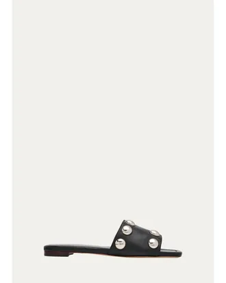 Loeffler Randall Hayes Studded Leather Flat Slide Sandals