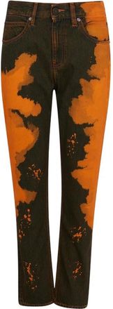 Calvin Klein Dames Spijkerbroek met Verfspatten (Oranje/Zwart)
