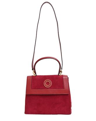 Celine Celine Burgundy Suede Circle Logo Top Handle Bag (Authentic Pre-Loved)