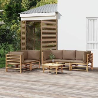 vidaXL Set De Muebles De Jard&iacute;n 6 Piezas Bamb&uacute; Con Cojines Gris Taup&eacute; Vidaxl