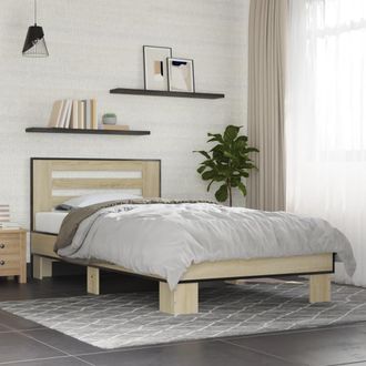 vidaXL Estructura Cama Madera Ingenier&iacute;a Metal Roble Sonoma 75x190 Cm Vidaxl