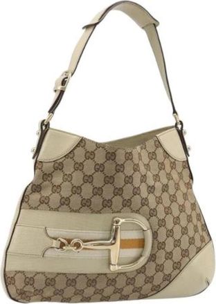 Gucci Pre-owned Vintage Canvas Shoulder Bag - Dames - Vintage Schoudertas - Beige - ONE Size - Leer - Vintage