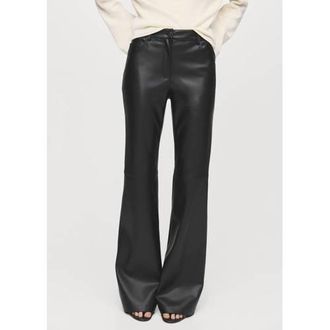 Mango imitatieleren flared regular waist zwart